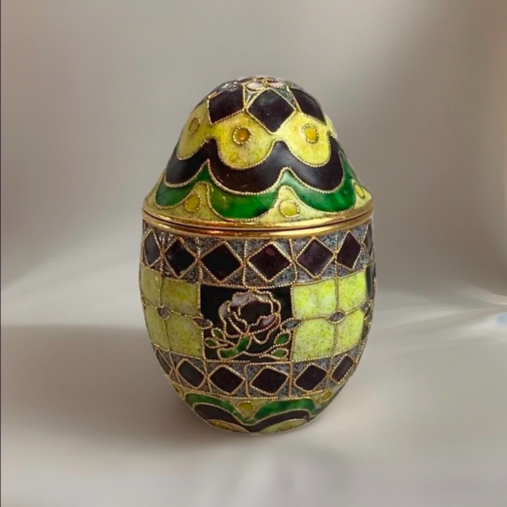 NYCO Cloisonné Enamel Egg Trinket Box Vintage Nicki Yassaman